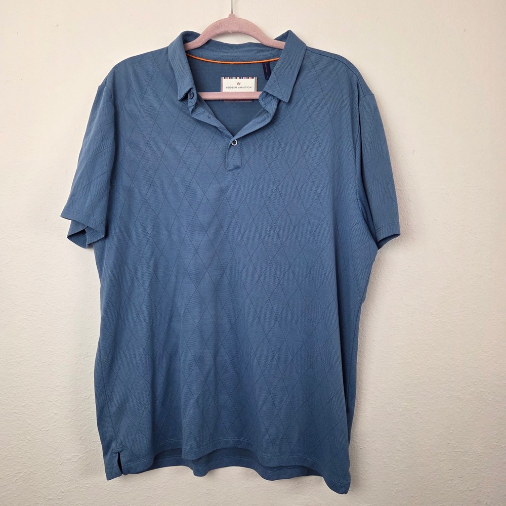 Modern Ambition Men‎ Blue Diamond Textured Polo Shirt L Short Sleeve 1864958